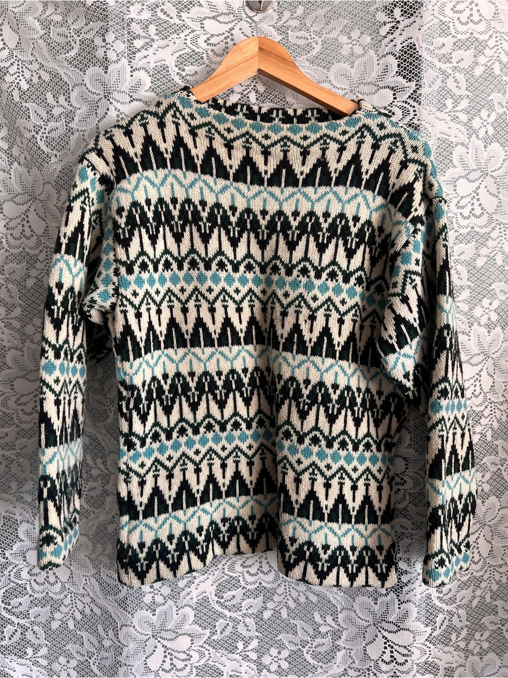 Vintage Black, Cream & Teal Geometric Crewneck Sweater